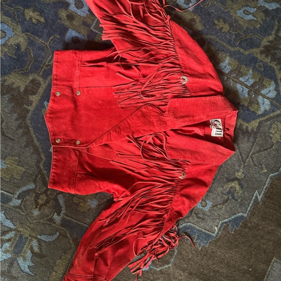 Moving Sale! Everything $30! Vintage Red Fringe Jacket sz M - Picture 8 of 8